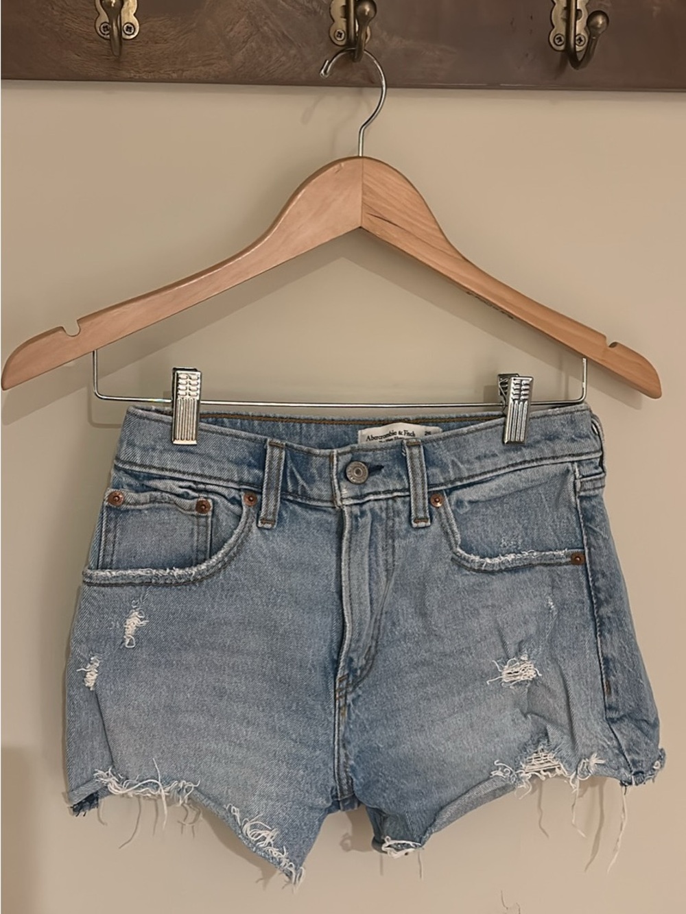 Abercrombie & Fitch Light Blue Distressed Denim Shorts